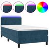 vidaXL atsperu gulta ar matraci, LED, tum&scaron;i zils samts, 90x190 cm