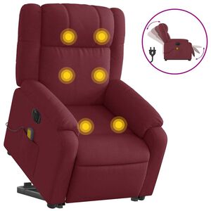 vidaXL elektrisks masāžas krēsls, paceļams/atgāžams, vīnsarkans audums