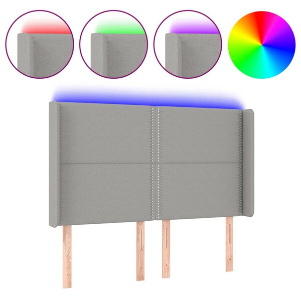 vidaXL gultas galvgalis ar LED, 147x16x118/128 cm, gai&scaron;i pelēks audums