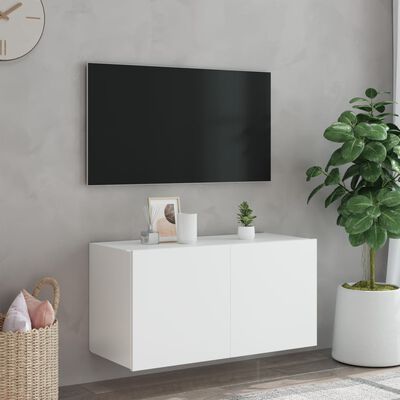 vidaXL TV galdiņš ar LED lampiņām, balti, 80x35x41 cm