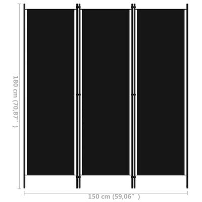 vidaXL 3-paneļu istabas aizslietnis, melns, 150x180 cm
