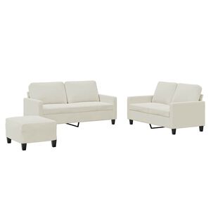 vidaXL trīsdaļīgs dīvānu komplekts ar spilveniem, krēmkrāsas samts