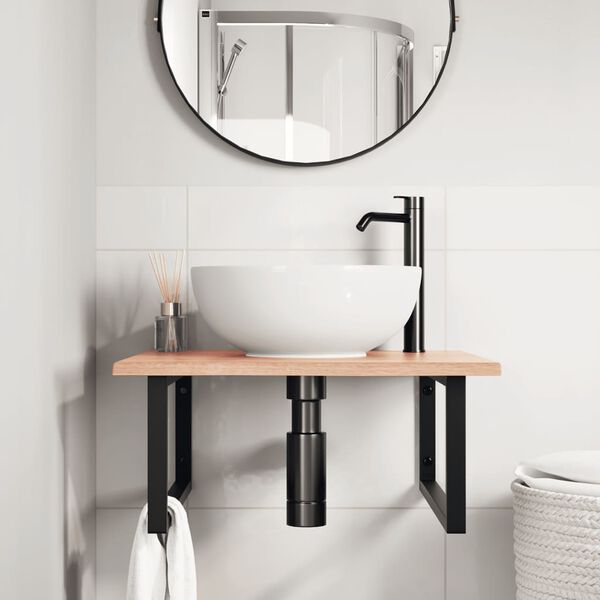 vidaXL izlietnes plaukts, stiprināms pie sienas, tērauds, ozola koks