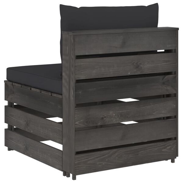 vidaXL vidējais moduļu dīvāns ar spilveniem, pelēks, impregnēts koks