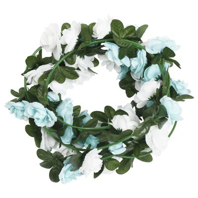 vidaXL mākslīgo ziedu vītnes, 6 gab., zils ar balts, 240 cm