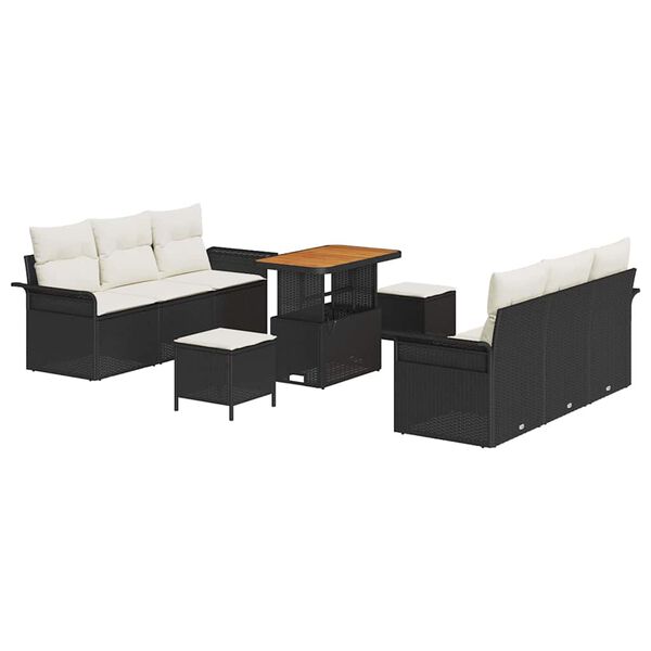 vidaXL Dārza dīvānu komplekts ar spilvenu 9 pcs Melns un Krēmkrāsa