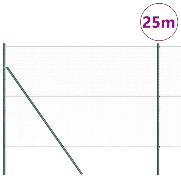 vidaXL Žogs ar stabiem. Zaļa 1.5 x 25 m PVC pārklāts tērauds