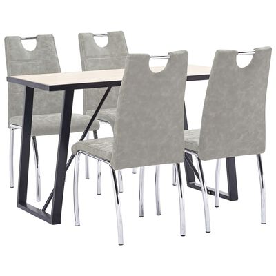 vidaXL virtuves galds un 4 krēsli, gaiši pelēka mākslīgā āda