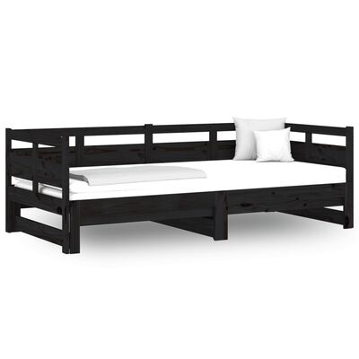 vidaXL izvelkama gulta, melna, priedes masīvkoks, 2x(80x200) cm