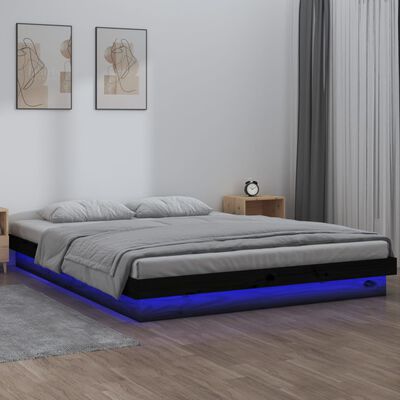 vidaXL gultas rāmis, LED, melns, 135x190, divvietīgs, masīvkoks