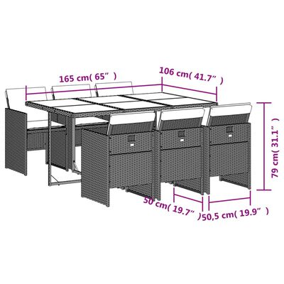vidaXL 7-daļīgs virtuves mēbeļu komplekts ar matračiem,PE rotangpalma