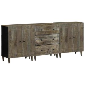 vidaXL 3 daļu bufetes gai&scaron;i pelēkas 60x33,5x75 cm masīvkoka mango