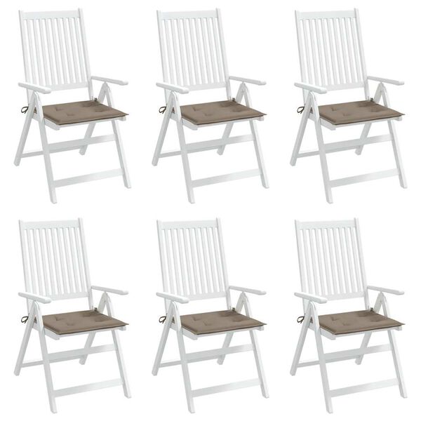 vidaXL dārza krēslu spilveni, 6 gab., pelēkbrūni, 40x40x4 cm, audums