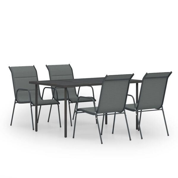 vidaXL 5-daļīgs dārza mēbeļu komplekts, tērauds, melns