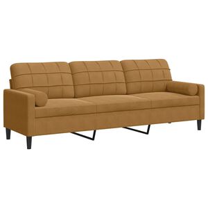 vidaXL trīsvietīgs dīvāns ar spilveniem, brūns, 210 cm, samts