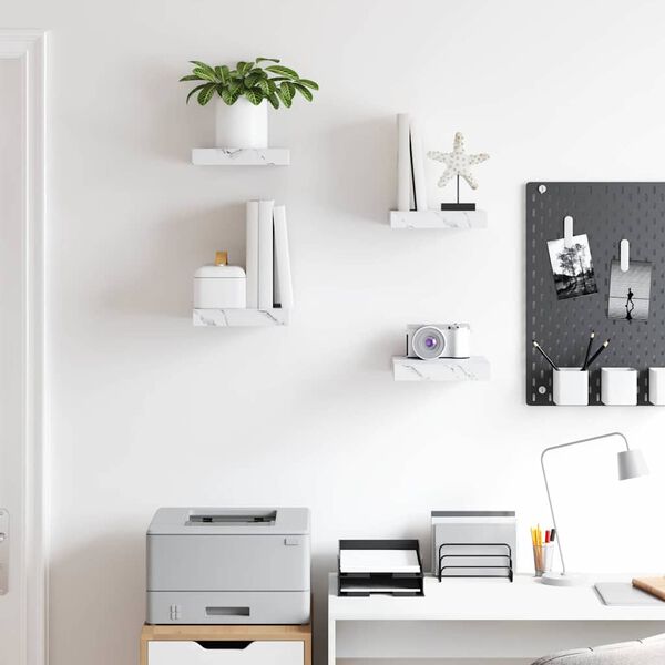 vidaXL Sienas plaukts 4 pcs Balts marmors 23 x 23,5 x 4 cm