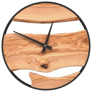 vidaXL sienas pulkstenis, brūns, &Oslash;35 cm, dzelzs un olīvkoks