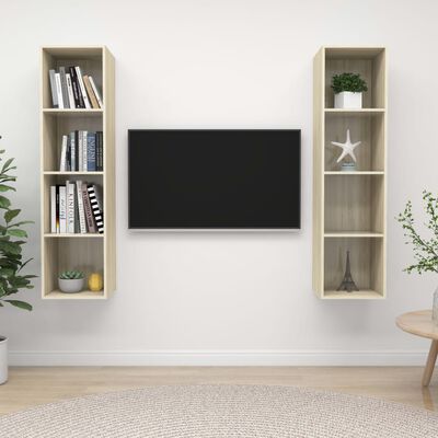vidaXL sienas TV plaukti, 2 gab., ozolkoka krāsa, skaidu plāksne