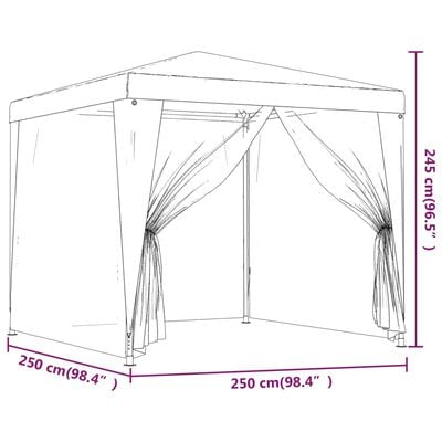 vidaXL svinību telts, ar 4 sieta sienām, 2,5x2,5 m, zila, HDPE