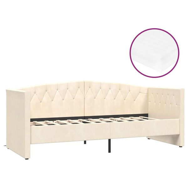 vidaXL dīvāngulta ar matraci, USB, krēmkrāsas samts, 90x200 cm