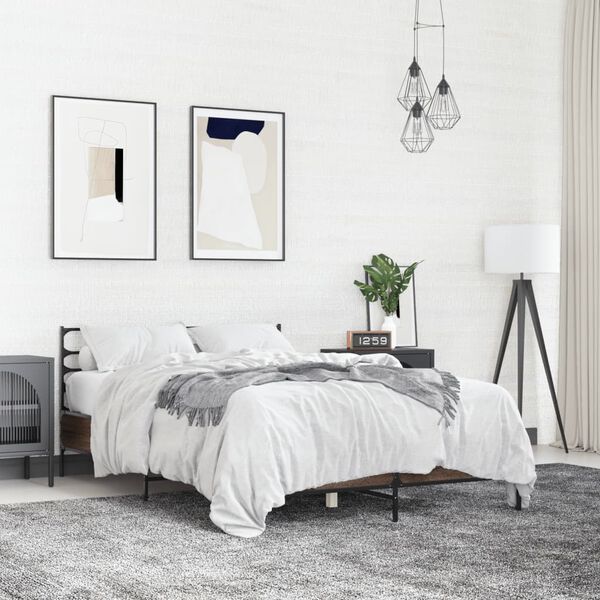 vidaXL gultas rāmis, brūna ozola, 120x200cm, inženierijas koks, metāls