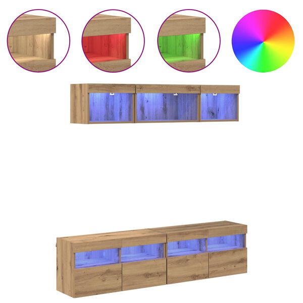 vidaXL TV sienas komplekti ar LED 5 pcs Artisānā ozols 80 x 30 x 40 cm