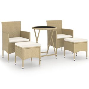 vidaXL 5-daļīgs bistro mēbeļu komplekts, PE rotangpalma, rūdīts stikls