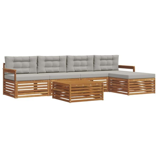 vidaXL Āra dīvānu komplekts ar spilvenu 6 pcs Dabīgs un gai&scaron;i pelēks