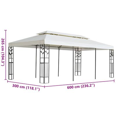 vidaXL dārza nojume ar dubulto jumtu, 6x3 m, balta, tērauds