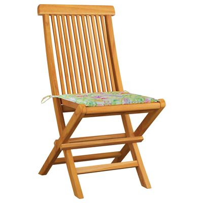 vidaXL dārza krēsli, matrači ar lapu apdruku, 4 gab., masīvs tīkkoks
