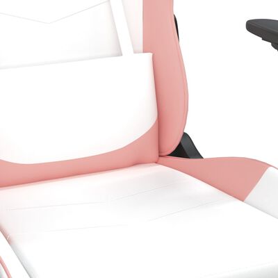 vidaXL masāžas datorkrēsls ar kāju balstu, balta un rozā mākslīgā āda