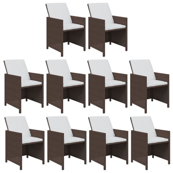 vidaXL 11-daļīgs dārza mēbeļu komplekts, matrači, brūna PE rotangpalma