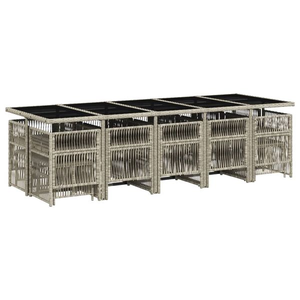 vidaXL 15-daļīgs dārza mēbeļu komplekts ar matračiem, gai&scaron;i pelēka PE