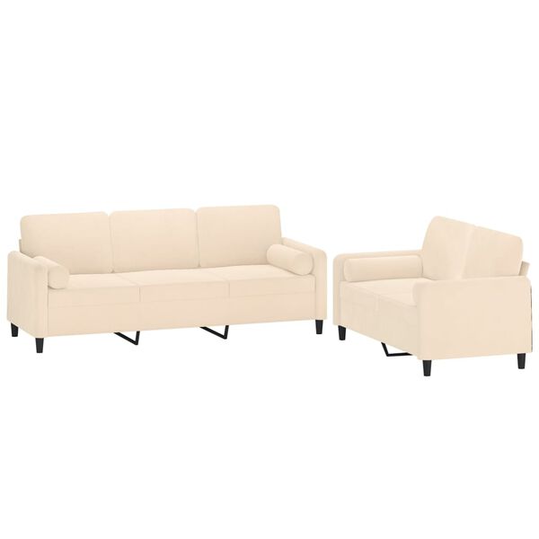 vidaXL divdaļīgs dīvānu komplekts ar spilveniem, krēmkrāsas samts