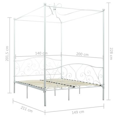 vidaXL gultas rāmis ar nojumi, balts metāls, 140x200 cm