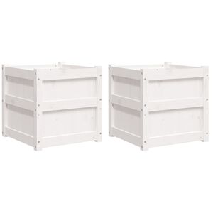 vidaXL dārza puķu kastes, 2 gab., balta, priedes masīvkoks