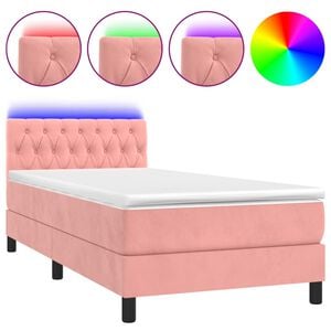 vidaXL atsperu gulta ar matraci, LED, rozā samts, 90x200 cm