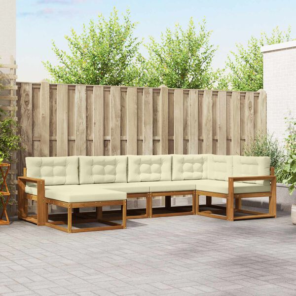 vidaXL Āra dīvānu komplekts ar spilvenu 6 pcs Dabisks un krējuma