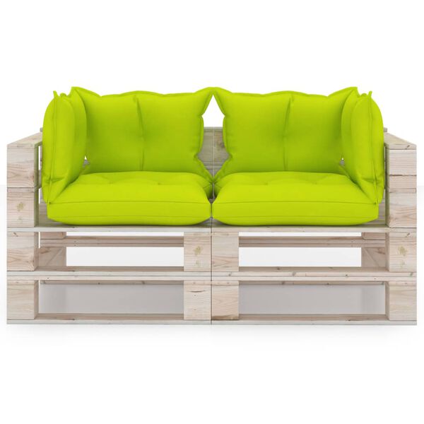 vidaXL divvietīgs dārza pale&scaron;u dīvāns ar matračiem, priedes koks