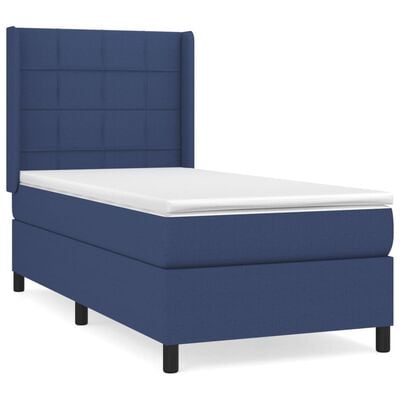 vidaXL atsperu gultas rāmis ar matraci, zils, 90x200 cm, audums