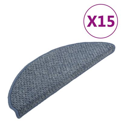 vidaXL kāpņu paklāji, 15 gab., zili, 65x21x4 cm