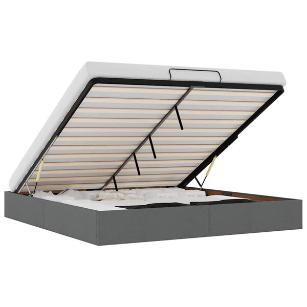 vidaXL Osmaņu gultas rāmis bez matrača tum&scaron;i pelēks 200x200 cm audums