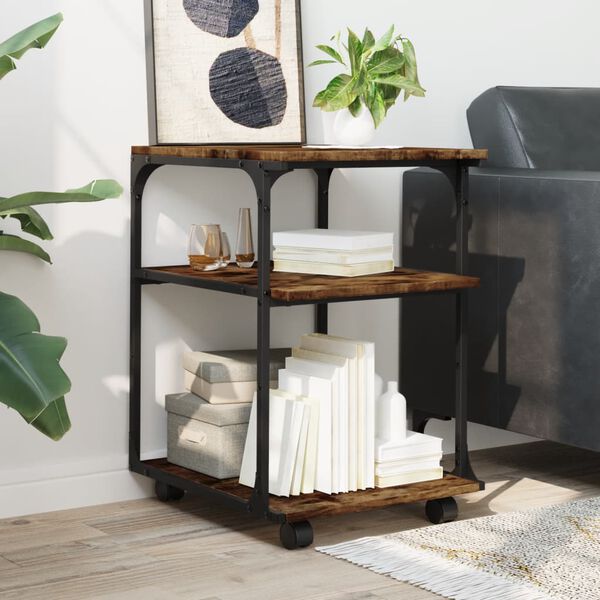 vidaXL printera statīvs, 3 līmeņi, ozola krāsa, 43x48x64 cm, koks