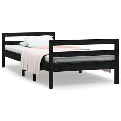 vidaXL gultas rāmis, melns, 75x190 cm, priedes masīvkoks