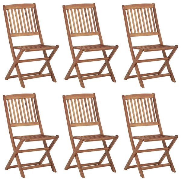 vidaXL saliekami dārza krēsli ar matračiem, 6 gab., akācijas masīvkoks