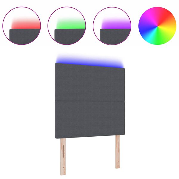 vidaXL LED gultas galva ar galvas klāju Tum&scaron;i pelēks 100 cm Poliesters