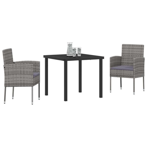 vidaXL Dārza ēdamgalds ar spilvenu 3 pcs Pelēka poliratāns