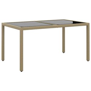vidaXL dārza galds, 150x90x75 cm, rūdīts stikls, bē&scaron;a PE rotangpalma