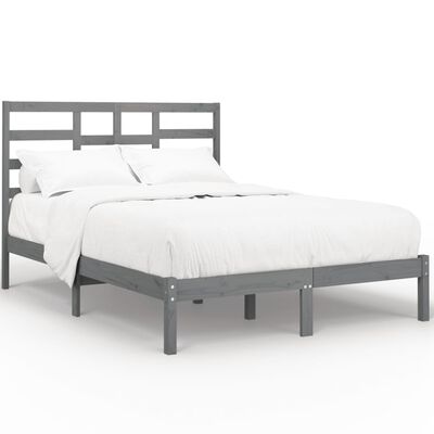 vidaXL gultas rāmis, pelēks, masīvkoks, 150x200 cm, liels, divvietīgs