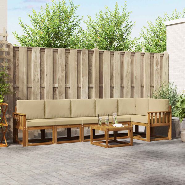 vidaXL Āra dīvānu komplekts ar spilvenu 7 pcs Dabisks un bē&scaron;s